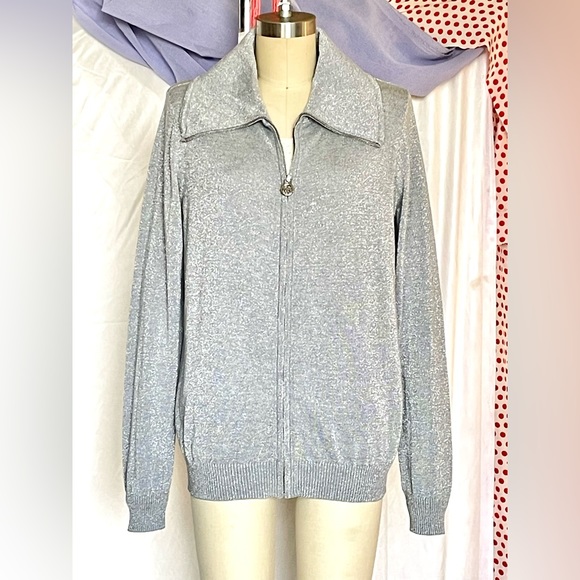 🍁40%Off only in bundle Like New Michael Kors Metallic Knit Zip-up Cardigan large - Picture 2 of 10